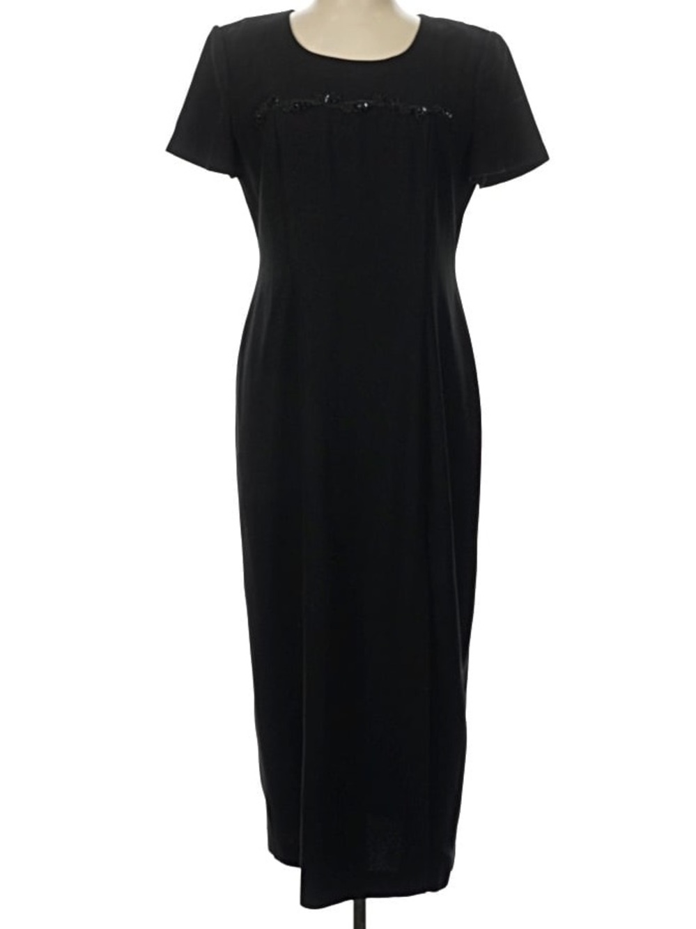 Vintage J Roberts Black Beaded Dress Formal Evening Cocktail 90s Maxi Size 14 - Picture 4 of 16
